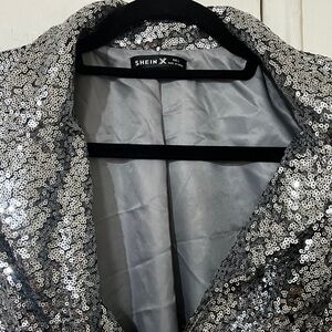 SHEIN Glittering Silver Sequin Blazer